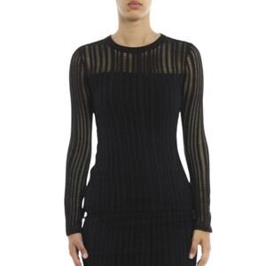 T by ALEXANDER WANG Black Long Sleeve Perforated T-Shirt Lined Women's Large